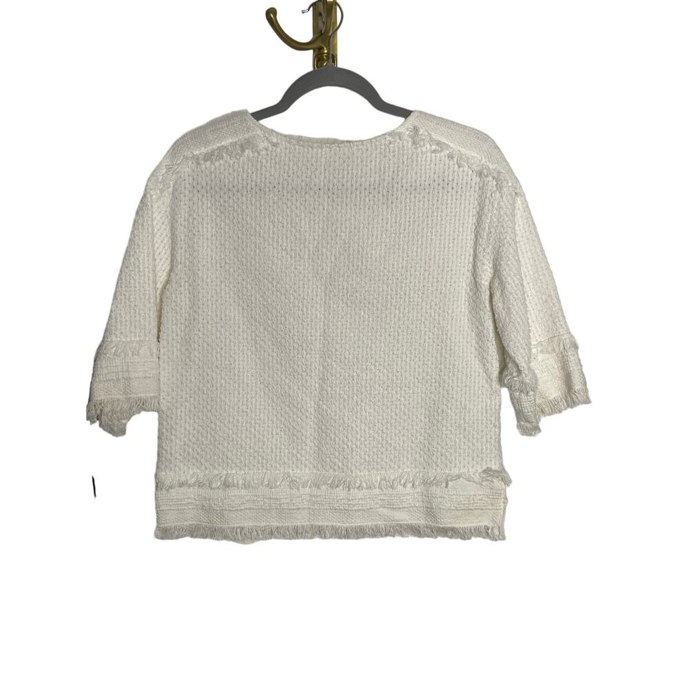 PortsPure Top Crew Neck Fringe Trim Knit Textured Cotton Coquette Grannycore M - Picture 5 of 7